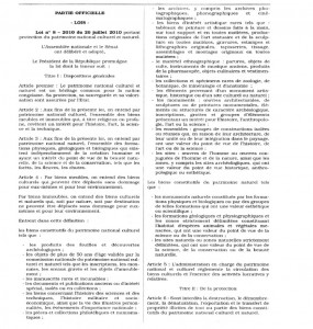 Loi n° 8 – 210 du 26 juillet 2010 portant protection du patrimoine national culturel et naturel en République du Congo