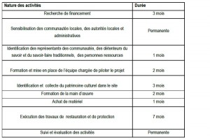 Tableau 1 Déroulement des activités sur 19 mois pour chaque site