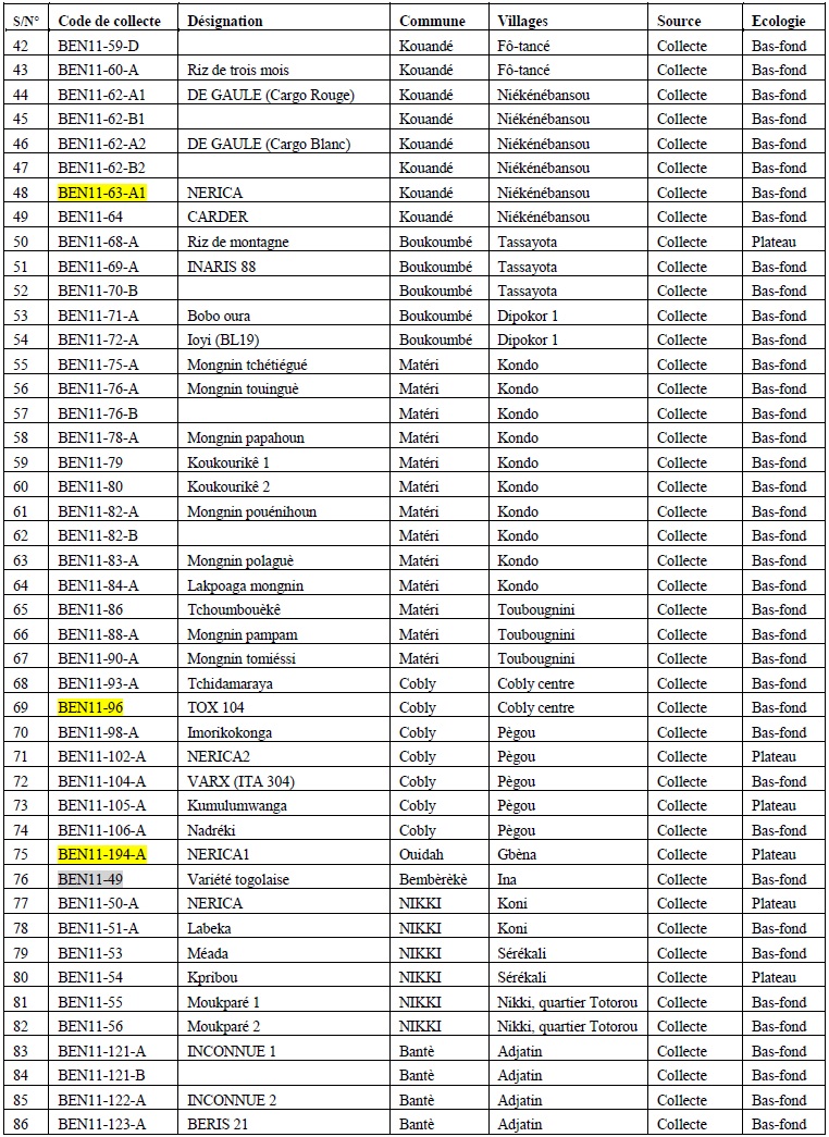 Annexe 1 CARACTERISATION AGRO-MORPHOLOGIQUE DES ÉCOTYPES DE RIZ (Oryza spp.) DU BENIN 2 Annexe 1 CARACTERISATION AGRO-MORPHOLOGIQUE DES ÉCOTYPES DE RIZ (Oryza spp.) DU BENIN 2