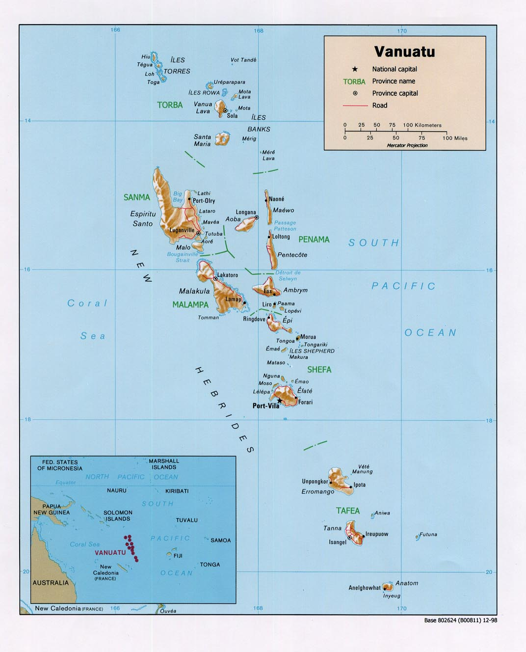 Carte 7 moderne du Vanuatu à l’est des Loyauté