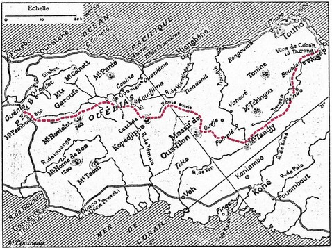 Carte d'une partie de la Nouvelle-Calédonie occupée par les Ouébias.
