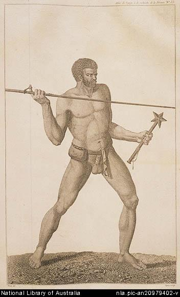 Sauvage de la Nouvelle Calédonie lançant une sagaie Sauvage de la Nouvelle Calédonie lançant une sagaie