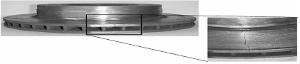 Observation d’une fissure radiale de la bordure extérieure du disque jusqu’au bol