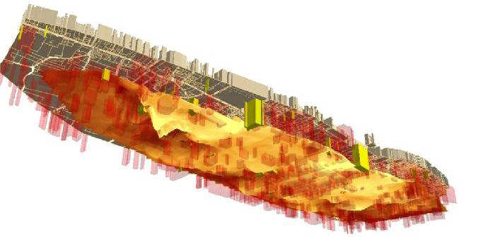 Modèle 3D du potentiel archéologique à Tours (destructions, fouille, bâti ancien et modelé des toits des alluvions) Modèle 3D du potentiel archéologique à Tours (destructions, fouille, bâti ancien et modelé des toits des alluvions)
