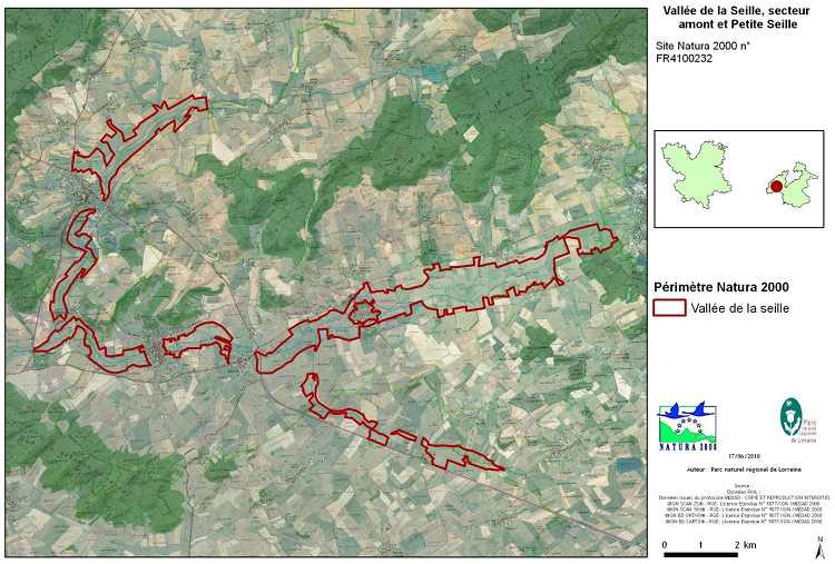 Localisation de la zone Natura 2000 de la Vallée de la Seille (source PNRL)