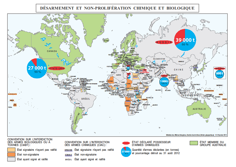 Carte de désarmement et de non-prolifération chimique et biologique, réalisée en janvier 2013