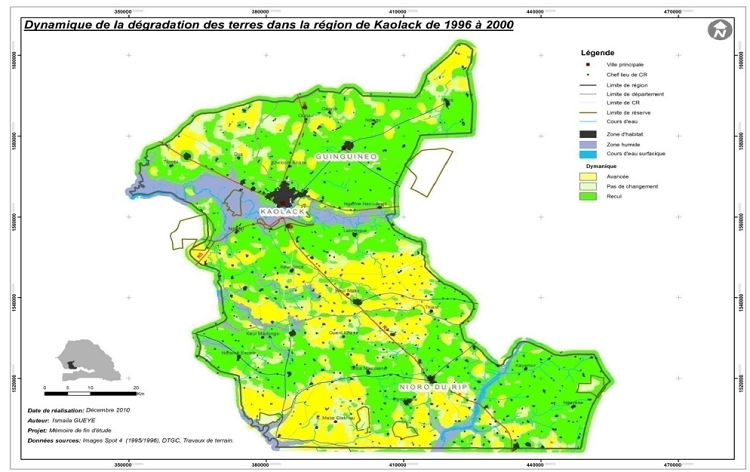 Dynamique de la dégradation des terres dans la région de Kaolack de 1996 à 2000