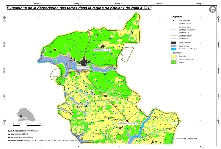Dynamique de la dégradation des terres dans la région de Kaolack de 2000 à 2010