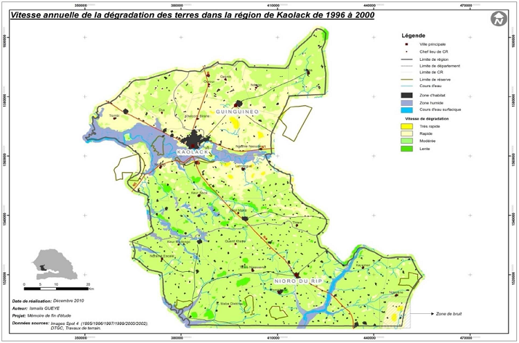 Vitesse annuelle de la dégradation des terres dans la région de Kaolack de 1996 à 2000